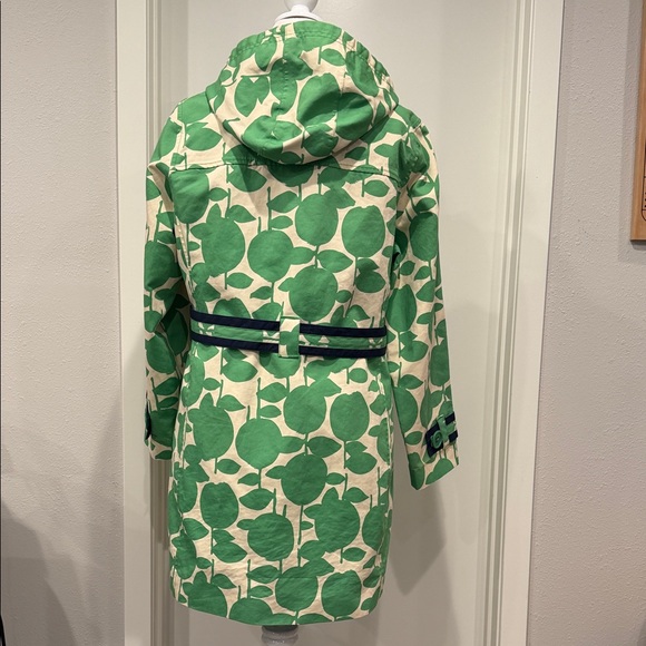 Boden Apple Print Rain Coat Cotton Hooded Green White Size 14 - Picture 7 of 14